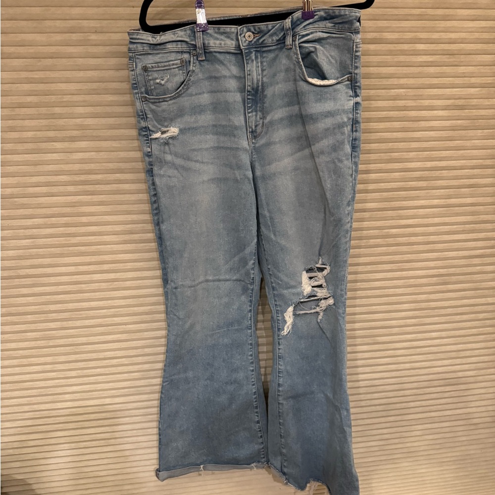 American Eagle Outfitters Light Blue Distressed Flare Jeans